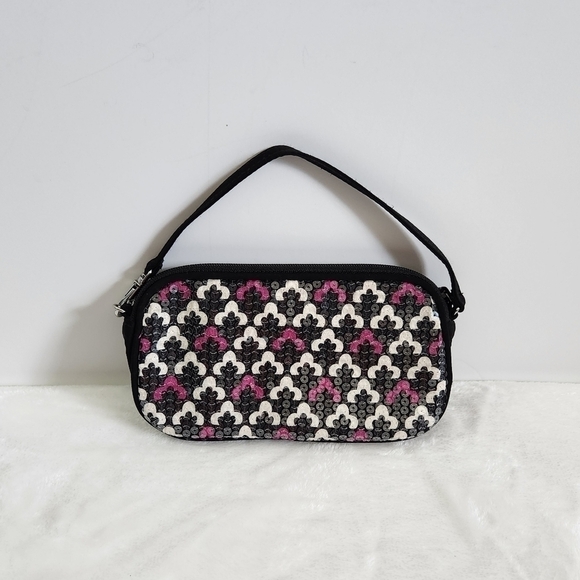 VERA Bradley Shimmer Canterberry Magenta Black White Wallet Wristlet Handbag